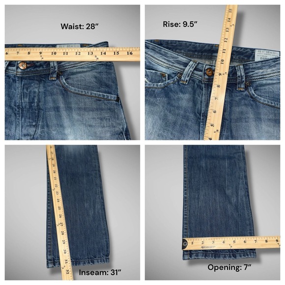 Diesel Jeans Mens 28x32 Blue Darron Regular Slim Tapered Denim Pants Faded 0814A - Picture 9 of 12